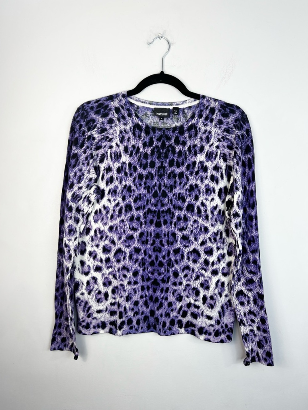 Just Cavalli archival purple digital leopard print fine knit boxy sweater S - Picture 3 of 15